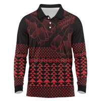 Red Taniko Kowhaiwhai Tukutuku Motif Long Sleeve Polo Shirt