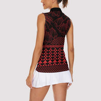 Red Taniko Kowhaiwhai Tukutuku Motif Women Sleeveless Polo Shirt