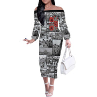ANZAC Day Gallipoli Campaign Family Matching Off The Shoulder Long Sleeve Dress and Hawaiian Shirt To The End They Remain LT9 Mom's Dress Black - Polynesian Pride