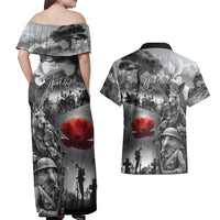 Black ANZAC Day The Battle of Lone Pine Couples Matching Off Shoulder Maxi Dress and Hawaiian Shirt Kiwi-Kangaroo Soldier Lest We Forget LT9 - Polynesian Pride