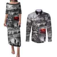 Black ANZAC Day The Battle of Lone Pine Couples Matching Puletasi and Long Sleeve Button Shirt Kiwi-Kangaroo Soldier Lest We Forget