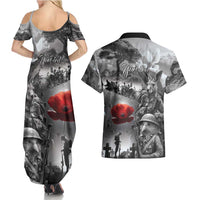 Black ANZAC Day The Battle of Lone Pine Couples Matching Summer Maxi Dress and Hawaiian Shirt Kiwi-Kangaroo Soldier Lest We Forget LT9 - Polynesian Pride