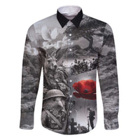 Black ANZAC Day The Battle of Lone Pine Family Matching Off The Shoulder Long Sleeve Dress and Hawaiian Shirt Kiwi-Kangaroo Soldier Lest We Forget LT9 Dad's Shirt - Long Sleeve Black - Polynesian Pride