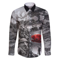 Black ANZAC Day The Battle of Lone Pine Family Matching Off Shoulder Short Dress and Hawaiian Shirt Kiwi-Kangaroo Soldier Lest We Forget LT9 Dad's Shirt - Long Sleeve Black - Polynesian Pride