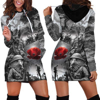Black ANZAC Day The Battle of Lone Pine Hoodie Dress Kiwi-Kangaroo Soldier Lest We Forget