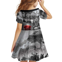 Black ANZAC Day The Battle of Lone Pine Kid Short Sleeve Dress Kiwi-Kangaroo Soldier Lest We Forget