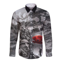 Black ANZAC Day The Battle of Lone Pine Long Sleeve Button Shirt Kiwi-Kangaroo Soldier Lest We Forget