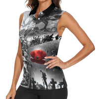 Black ANZAC Day The Battle of Lone Pine Women Sleeveless Polo Shirt Kiwi-Kangaroo Soldier Lest We Forget