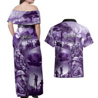 Purple ANZAC Day The Battle of Lone Pine Couples Matching Off Shoulder Maxi Dress and Hawaiian Shirt Kiwi-Kangaroo Soldier Lest We Forget LT9 - Polynesian Pride