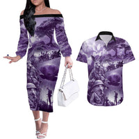 Purple ANZAC Day The Battle of Lone Pine Couples Matching Off The Shoulder Long Sleeve Dress and Hawaiian Shirt Kiwi-Kangaroo Soldier Lest We Forget LT9 Purple - Polynesian Pride