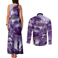 Purple ANZAC Day The Battle of Lone Pine Couples Matching Tank Maxi Dress and Long Sleeve Button Shirt Kiwi-Kangaroo Soldier Lest We Forget LT9 - Polynesian Pride