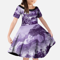 Purple ANZAC Day The Battle of Lone Pine Family Matching Off The Shoulder Long Sleeve Dress and Hawaiian Shirt Kiwi-Kangaroo Soldier Lest We Forget LT9 Daughter's Dress Purple - Polynesian Pride
