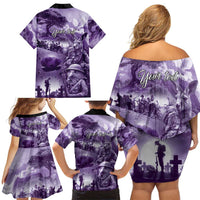 Purple ANZAC Day The Battle of Lone Pine Family Matching Off Shoulder Short Dress and Hawaiian Shirt Kiwi-Kangaroo Soldier Lest We Forget LT9 - Polynesian Pride