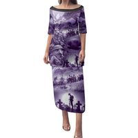 Purple ANZAC Day The Battle of Lone Pine Family Matching Puletasi and Hawaiian Shirt Kiwi-Kangaroo Soldier Lest We Forget LT9 Mom's Dress Purple - Polynesian Pride