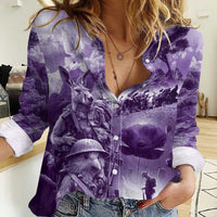 Purple ANZAC Day The Battle of Lone Pine Women Casual Shirt Kiwi-Kangaroo Soldier Lest We Forget LT9 Female Purple - Polynesian Pride