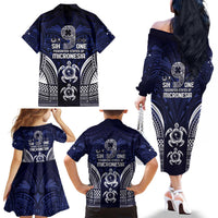 FSM Chuuk States Family Matching Off The Shoulder Long Sleeve Dress and Hawaiian Shirt Micronesia Six 9 One Polynesian Tribal Pattern