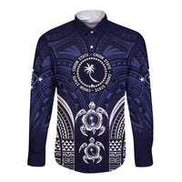 FSM Chuuk States Long Sleeve Button Shirt Micronesia Six 9 One Polynesian Tribal Pattern LT9 Unisex Blue - Polynesian Pride