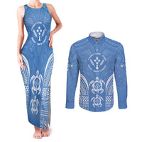 FSM Kosrae States Couples Matching Tank Maxi Dress and Long Sleeve Button Shirt Micronesia Six 9 One Polynesian Tribal Pattern