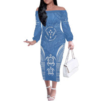 FSM Kosrae States Family Matching Off The Shoulder Long Sleeve Dress and Hawaiian Shirt Micronesia Six 9 One Polynesian Tribal Pattern