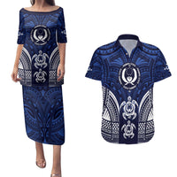 FSM Pohnpei States Couples Matching Puletasi and Hawaiian Shirt Micronesia Six 9 One Polynesian Tribal Pattern LT9 Blue - Polynesian Pride