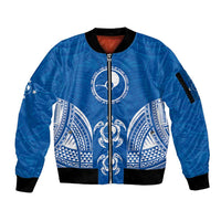 FSM Yap States Sleeve Zip Bomber Jacket Micronesia Six 9 One Polynesian Tribal Pattern LT9 Unisex Blue - Polynesian Pride