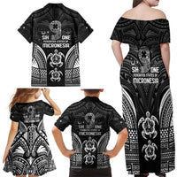 FSM Micronesia Six 9 One Family Matching Off Shoulder Maxi Dress and Hawaiian Shirt Polynesian Tribal Pattern