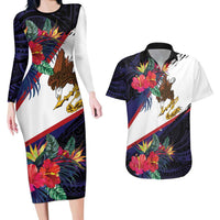 American Samoa Flag Day Since 1900 Couples Matching Long Sleeve Bodycon Dress and Hawaiian Shirt Samoa Muamua Le Atua Tropical Flowers