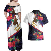 American Samoa Flag Day Since 1900 Couples Matching Off Shoulder Maxi Dress and Hawaiian Shirt Samoa Muamua Le Atua Tropical Flowers