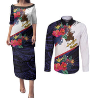 American Samoa Flag Day Since 1900 Couples Matching Puletasi and Long Sleeve Button Shirt Samoa Muamua Le Atua Tropical Flowers