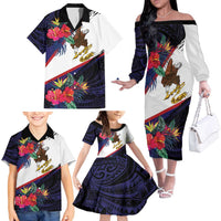American Samoa Flag Day Since 1900 Family Matching Off The Shoulder Long Sleeve Dress and Hawaiian Shirt Samoa Muamua Le Atua Tropical Flowers LT9 - Polynesian Pride