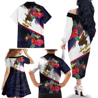 American Samoa Flag Day Since 1900 Family Matching Off The Shoulder Long Sleeve Dress and Hawaiian Shirt Samoa Muamua Le Atua Tropical Flowers LT9 - Polynesian Pride