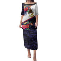 American Samoa Flag Day Since 1900 Family Matching Puletasi and Hawaiian Shirt Samoa Muamua Le Atua Tropical Flowers LT9 Mom's Dress Blue - Polynesian Pride