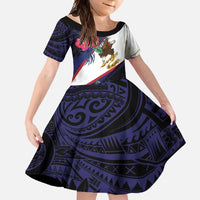 American Samoa Flag Day Since 1900 Family Matching Short Sleeve Bodycon Dress and Hawaiian Shirt Samoa Muamua Le Atua Tropical Flowers LT9 Daughter's Dress Blue - Polynesian Pride