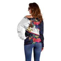 American Samoa Flag Day Since 1900 Off Shoulder Sweater Samoa Muamua Le Atua Tropical Flowers