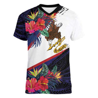 American Samoa Flag Day Since 1900 Women V-Neck T-Shirt Samoa Muamua Le Atua Tropical Flowers