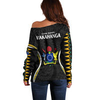 Polynesian Pride Rakahanga Island Off Shoulder Sweater Cook Islands Tribal Wave Style LT9 - Polynesian Pride