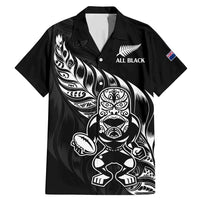 New Zealand Rugby Custom Family Matching Mermaid Dress and Hawaiian Shirt Opango All Black Fern LT9 Dad's Shirt - Short Sleeve Black - Polynesian Pride
