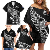 New Zealand Rugby Custom Family Matching Off Shoulder Short Dress and Hawaiian Shirt Opango All Black Fern LT9 - Polynesian Pride