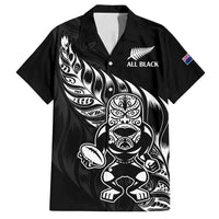 New Zealand Rugby Custom Family Matching Off Shoulder Short Dress and Hawaiian Shirt Opango All Black Fern LT9 Dad's Shirt - Short Sleeve Black - Polynesian Pride
