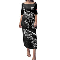 New Zealand Rugby Custom Family Matching Puletasi and Hawaiian Shirt Opango All Black Fern LT9 Mom's Dress Black - Polynesian Pride