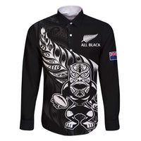 New Zealand Rugby Custom Family Matching Short Sleeve Bodycon Dress and Hawaiian Shirt Opango All Black Fern LT9 Dad's Shirt - Long Sleeve Black - Polynesian Pride