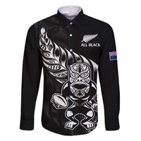 New Zealand Rugby Custom Family Matching Summer Maxi Dress and Hawaiian Shirt Opango All Black Fern LT9 Dad's Shirt - Long Sleeve Black - Polynesian Pride
