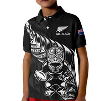(Custom Text And Number) New Zealand All Black Rugby Kid Polo Shirt LT9 Kid Black - Polynesian Pride