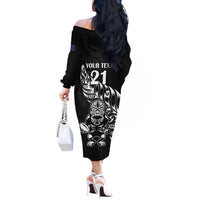 New Zealand Rugby Custom Off The Shoulder Long Sleeve Dress Opango All Black Fern