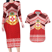 Personalised Kolisi Tonga College Atele Couples Matching Long Sleeve Bodycon Dress and Hawaiian Shirt Polynesian Ngatu Tribal