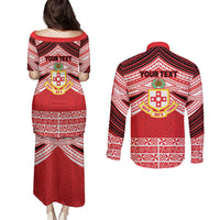 Personalised Kolisi Tonga College Atele Couples Matching Puletasi and Long Sleeve Button Shirt Polynesian Ngatu Tribal