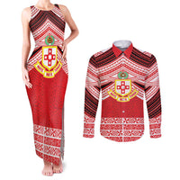Personalised Kolisi Tonga College Atele Couples Matching Tank Maxi Dress and Long Sleeve Button Shirt Polynesian Ngatu Tribal