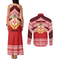 Personalised Kolisi Tonga College Atele Couples Matching Tank Maxi Dress and Long Sleeve Button Shirt Polynesian Ngatu Tribal