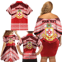 Personalised Kolisi Tonga College Atele Family Matching Off Shoulder Short Dress and Hawaiian Shirt Polynesian Ngatu Tribal LT9 - Polynesian Pride