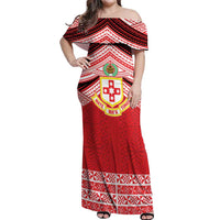 Personalised Kolisi Tonga College Atele Off Shoulder Maxi Dress Polynesian Ngatu Tribal LT9 Women Red - Polynesian Pride